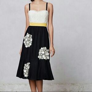 Floreat Anthropologie Black and White Lace Embroidered Dress